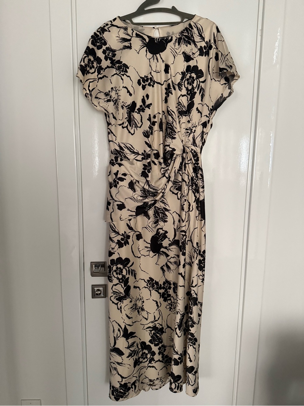 Zara Dress Black Floral Print on Cream  with Side Knot - Picture 3 of 6